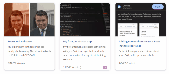 An animated gif the old and new homepage card design. 